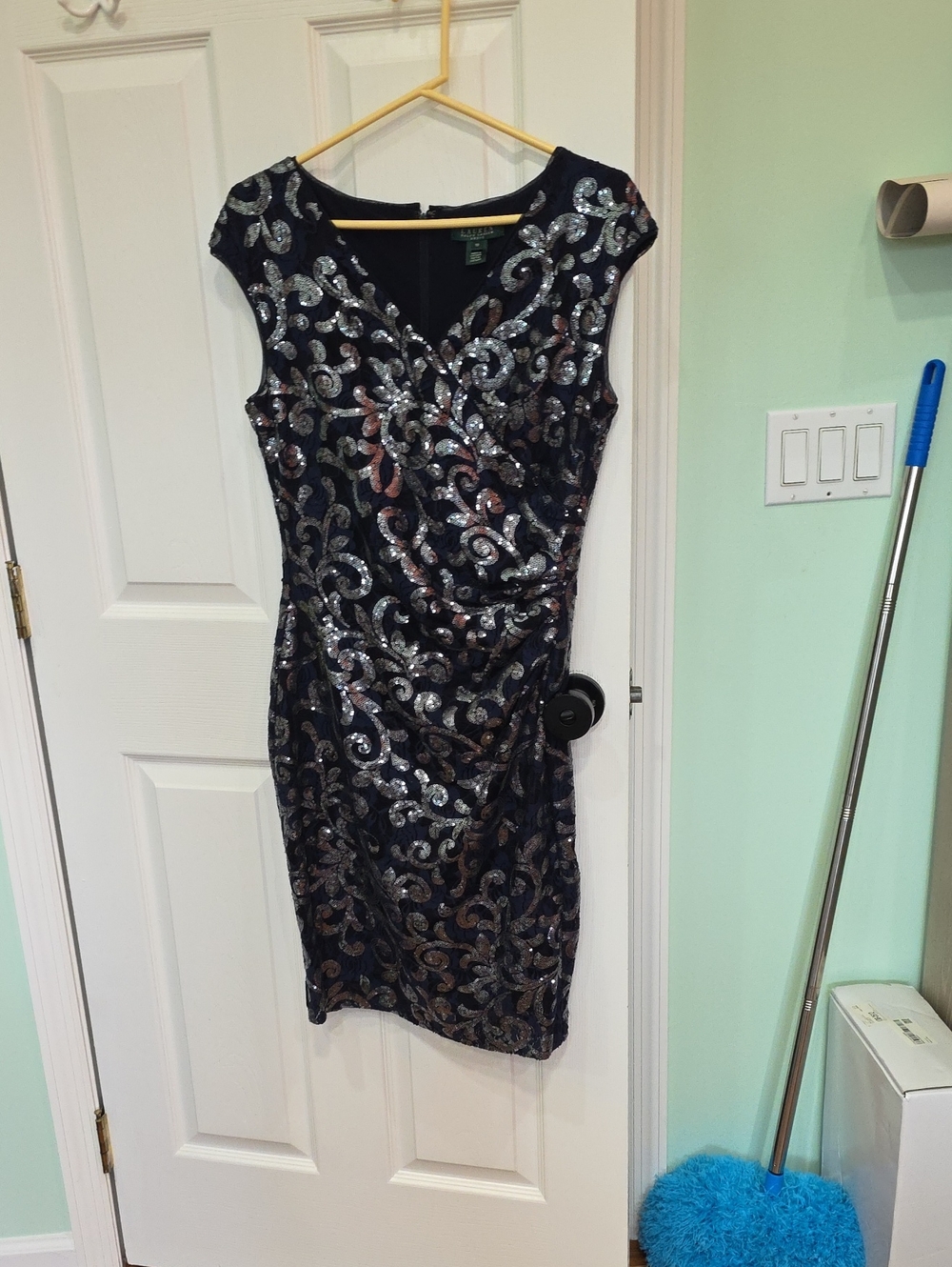 Lauren Ralph Lauren Navy Dress with Silver Sequin Swirl Detail